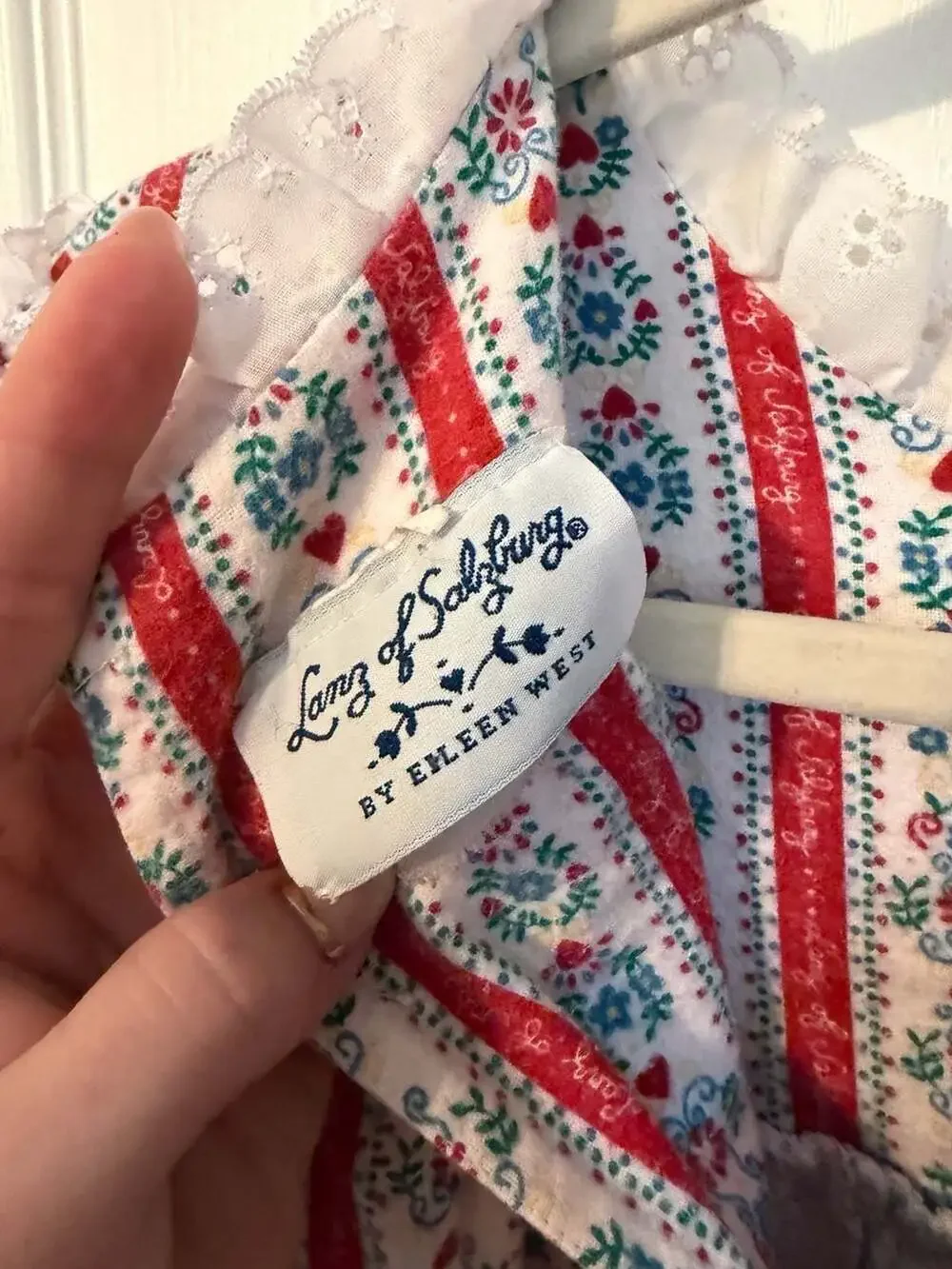 Lanz of Salzburg by Eileen West Flannel Nightgown Red Floral Stripe